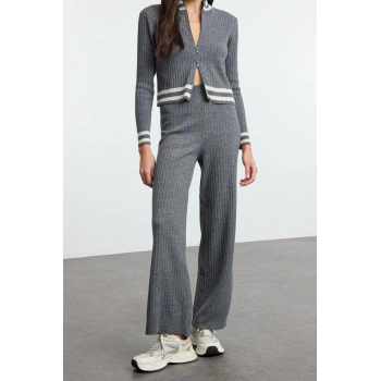 Kadın Moda Şık Regular Uzun Boy Uzun Kollu Fermuarlı Triko Alt-Üst Takım