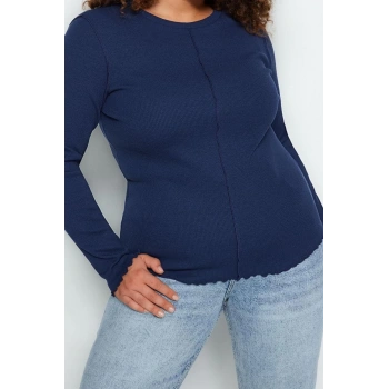 Stil Kadın Fitilli Bluz Crop Örme Fitted Kalıp Büyük Beden