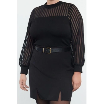 Stil Kadın Dantelli Bluz Regular Örme Regular Kalıp Büyük Beden