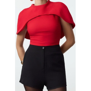 Stil Kadın Yaka Detaylı Bluz Uzun Dokuma Fitted Kalıp