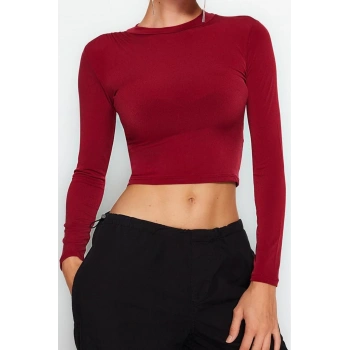 Stil Kadın Fitted Vücuda Oturan Kol Büzgülü Esnek Bluz Crop Örme Slim Kalıp