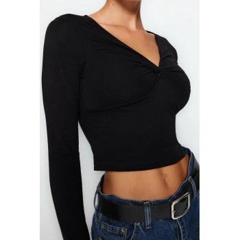 Stil Kadın Pamuklu Göğsü Büzgülü Fitted Vücuda Oturan Boy Bluz Regular Örme Slim Kalıp