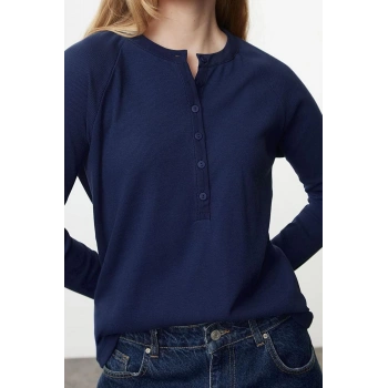 Stil Kadın Düğmeli Normal Kesim Fitilli Esnek Normal Boy Bluz Regular Örme Regular Kalıp