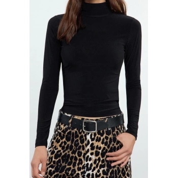 Stil Kadın Fitted Vücuda Oturan Kollu Fitilli Esnek Bluz Regular Örme Slim Kalıp