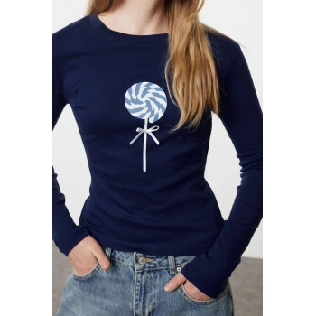 Stil Kadın Baskı ve Fiyonk Detaylı Fitted Vücuda Oturan Bluz Regular Örme Slim Kalıp