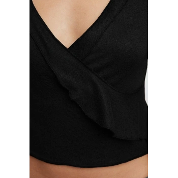 Stil Kadın Anvelop Triko Görünümlü Normal Kalıp Bluz Regular Örme Regular Kalıp İspanyol Kol