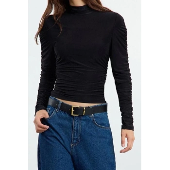 Stil Kadın Büzgü Drape Detaylı Vücuda Oturan Bluz Regular Örme Fitted Kalıp