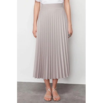 Moda Tesettür Regular Düz Desen Günlük Maxi Boy Piliseli Dokuma Etek