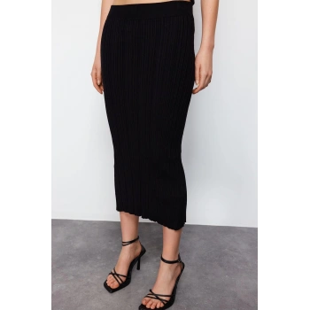 Moda Bodycon Düz Desen Günlük Midi Boy Triko Premium İplik Özel İplik Etek