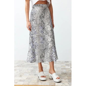 Moda Regular Animal Desen Günlük Maxi Boy Leopar Desenli Viskon Kumaş Midi Dokuma Etek