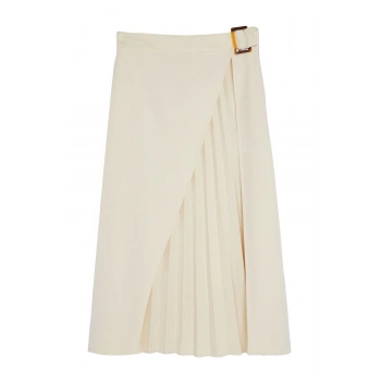 Moda Regular Düz Desen Günlük Maxi Boy Kemerli Pileli Dokuma Etek