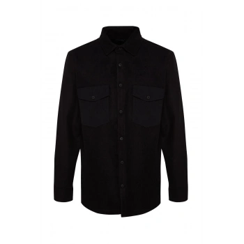 Moda Erkek Gömlek Yaka Düz Desen Günlük Regular Fit Paraşüt Cep Detaylı Kaşe Kışlık Gömlek