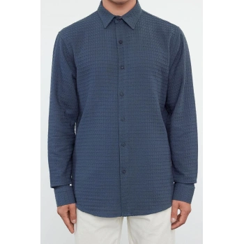Moda Erkek Gömlek Yaka Düz Desen Günlük Waffle Dokulu Pamuklu Regular Fit Gömlek