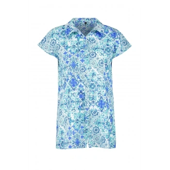 Moda Kadın Gömlek Yaka Düz Desen Plaj Giyim Çini Desenli Mini Dokuma Gömlek