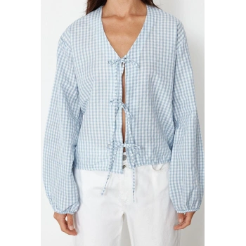 Moda Kadın Bisiklet Yaka Düz Desen Günlük Fitted Dokuma Gömlek