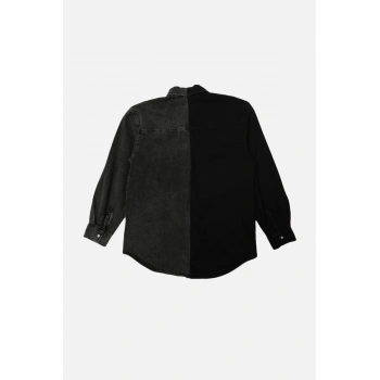 Moda Kadın Gömlek Yaka Düz Desen Günlük Renk Bloklu Denim Gömlek