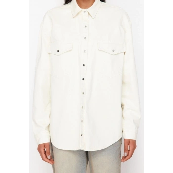 Moda Kadın Gömlek Yaka Düz Desen Günlük Denim Gömlek