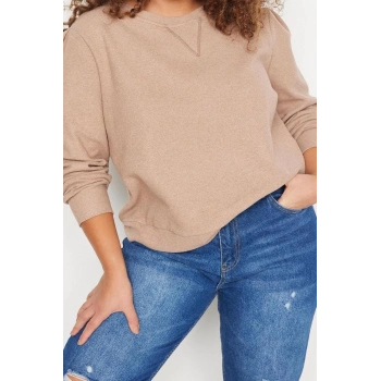 Büyük Beden Tarz Regular Bisiklet Yaka Balon Kol Regular Selanik İnce Örme Sweatshirt