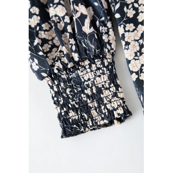 Moda Stil Relaxed Kruvaze Mini Boy Büyük Beden Çiçekli V Yaka Dokuma Büyük Beden Elbise