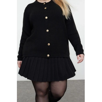 Stil Modern Kadın Regular Standart Kol Bisiklet Yaka Büyük Beden Düğmeli Triko Hırka