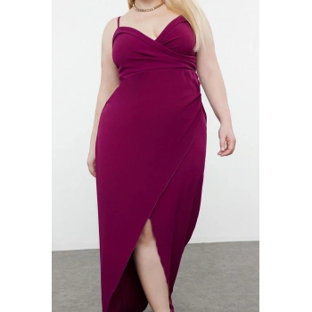 Moda Fitted Kalp Yaka Maxi Büyük Beden Yırtmaçlı Uzun Astarlı Abiye Gece Mezuniyet Nişan Elbise