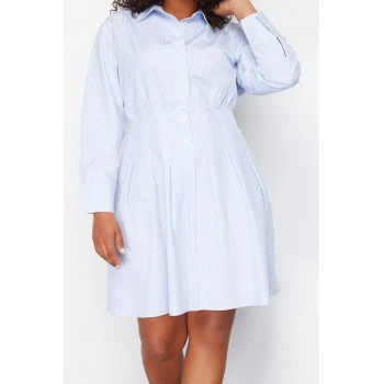 Moda Stil Fitted Gömlek Yaka Midi Boy Büyük Beden Poplin Dokuma Büyük Beden Elbise