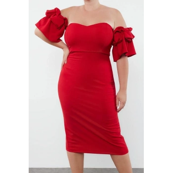 Moda Fitted Kalp Yaka Büyük Beden Vücuda Oturan Dokuma Astarlı Abiye Gece Mezuniyet Nişan Elbisesi