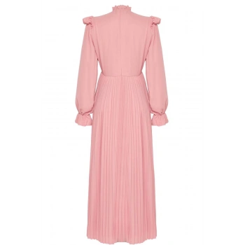 Moda Stil Slim Dik Yaka Maxi Boy Tesettür X Yapay Zekâ Piliseli Elbise