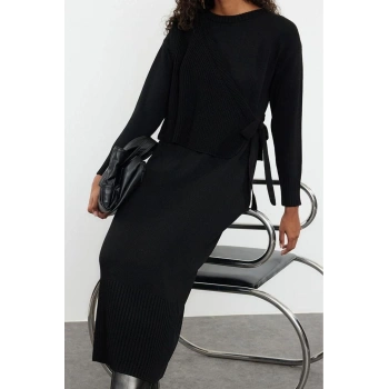 Tarz Kadın Modern Moda Normal Bel Boru Paça Dik Yaka Triko Hırka Elbise Alt-Üst Takım