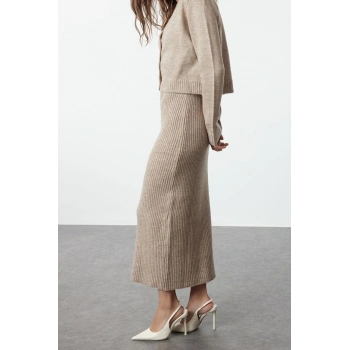 Tarz Kadın Modern Moda Normal Bel Boru Paça V Yaka Fitilli Yumuşak Dokulu Triko Elbise Hırka Takım