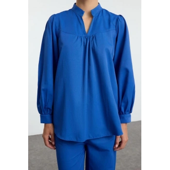 Tarz Kadın Modern Moda Normal Bel Boru Paça V Yaka Poplin Kuşaklı Alt-Üst Takım