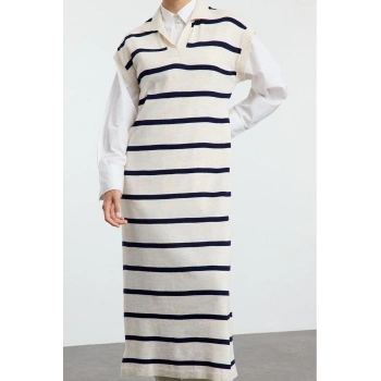 Stil Modern Kadın Uzun Standart Kol Polo Yaka Tesettür Çizgili Triko Süveter