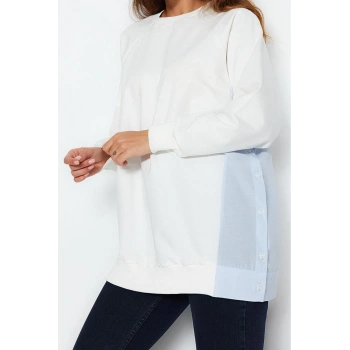 Tesettür Tarz Regular Bisiklet Yaka Standart Kol Regular Dokuma Parçalı Örme Tunik