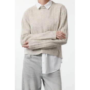 Stil Modern Kadın Regular Standart Kol Bisiklet Yaka Tesettür Ajurlu Delikli Triko Kazak