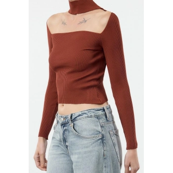 Stil Modern Kadın Regular Reglan Kol Kare Yaka Yaka Detaylı Triko Kazak