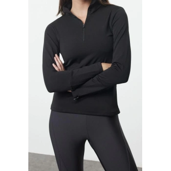 Dik Yaka Standart Kol Standart Ekstra Sıcak Tutan Fermuarlı Polar Kışlık Örme Spor Sweatshirt