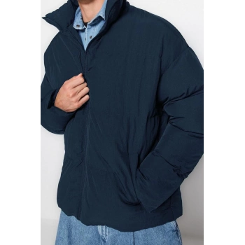 Tasarım Düz Astarlı Yaka Standart Bol Dik Unisex Oversize Fit Dik Yaka Şişme Kışlık Mont