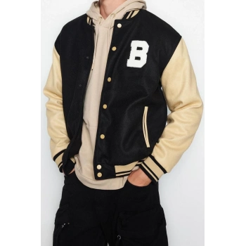 Tasarım Düz Astarlı Yaka Standart Regular Bomber Unisex Regular Fit Bomber Yaka Kolej Kışlık Mont