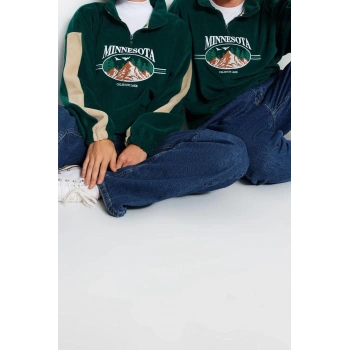 Unisex Tarz Oversize Dik Yaka Standart Kol Standart Geniş Kesim Fermuarlı Polar Sweatshirt