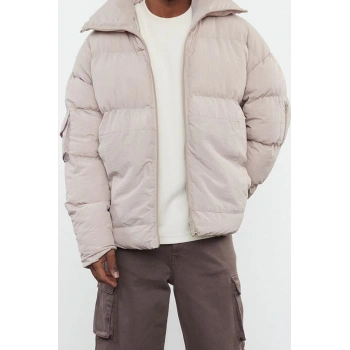 Tasarım Düz Astarlı Yaka Standart Relaxed Dik Unisex Taslan Relaxed Fit Kışlık Şişme Mont