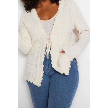 Kadın Modern Tarz Büyük Beden Fitted V Yaka Regular Triko Hırka