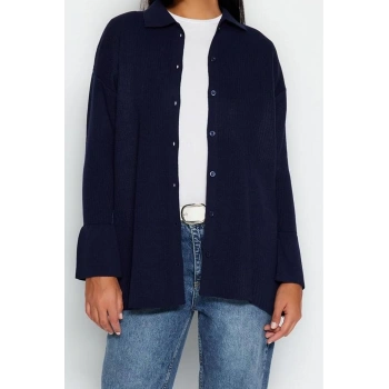 Kadın Modern Tarz Relaxed Polo Yaka Regular Triko Hırka