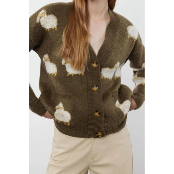 Kadın Modern Tarz Regular V Yaka Regular Triko Hırka