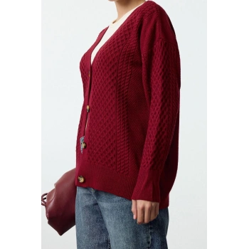 Kadın Modern Tarz Oversize V Yaka Midi Triko Hırka