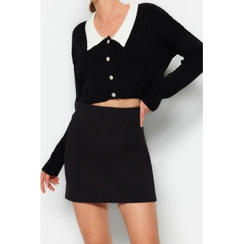 Kadın Modern Tarz Regular Bebe Yaka Crop Triko Hırka