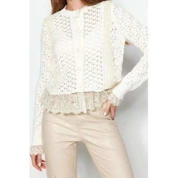 Kadın Modern Tarz Regular Bisiklet Yaka Crop Triko Hırka