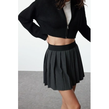 Kadın Modern Tarz Regular Bisiklet Yaka Crop Triko Hırka