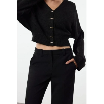 Kadın Modern Tarz Slim V Yaka Crop Triko Hırka