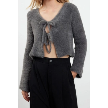 Kadın Modern Tarz Regular V Yaka Crop Triko Hırka