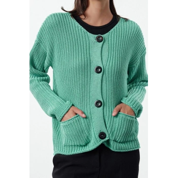 Kadın Modern Tarz Oversize Kayık Yaka Regular Triko Hırka